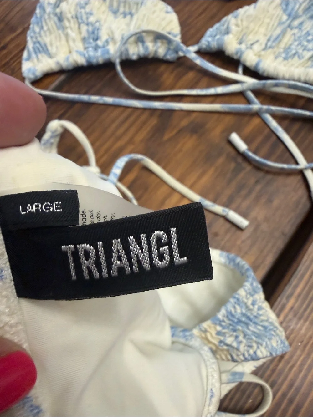 Triangl swimwear blue/cream 2 piece bikini. Like new. Top XL/Bottom L